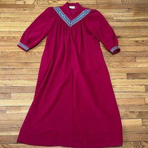Vintage Vanity Fair Nightgown Womens Size Large Red Long Night Shirt Mock Neck